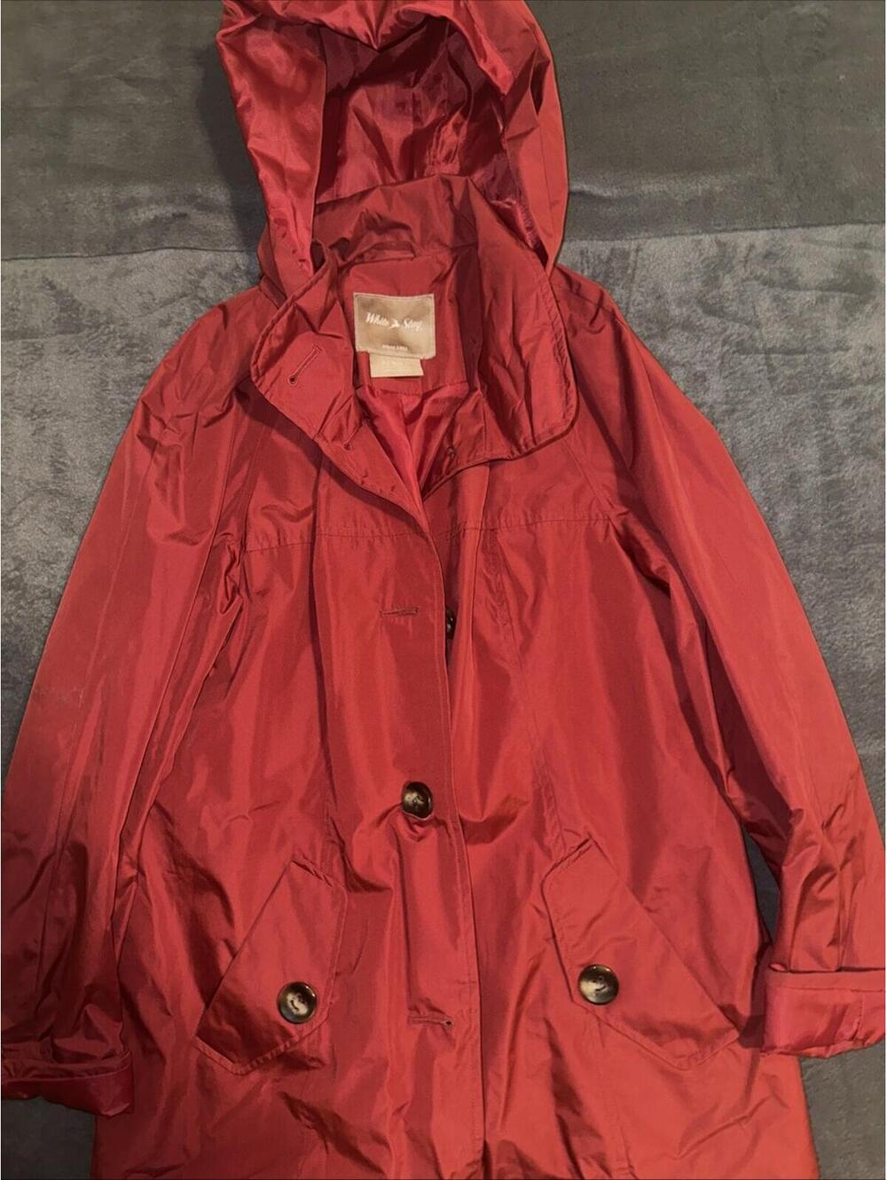 White Stag Hooded Rain Jacket Womens Small Crimson Red Lined Pockets Travel Coat